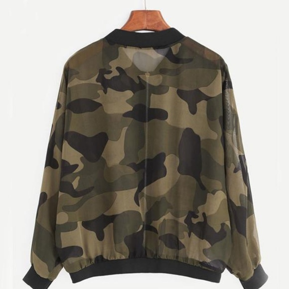 Army Green Camouflage Print Bomber Jacket - Picture 2 of 4